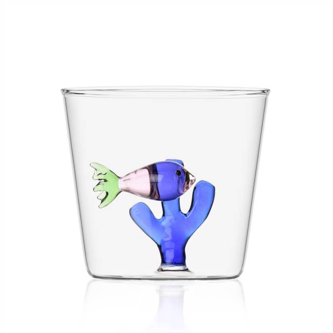 VASO CRISTAL TUMBLER MARINE GARDEN PEZ ROSA ALGA AZUL "ICHENDORF"