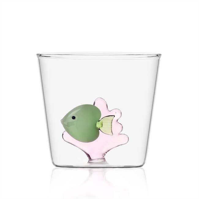 VASO CRISTAL TUMBLER MARINE GARDEN PEZ VERDE ALGA ROSA "ICHENDORF"