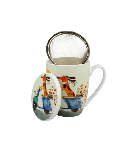 TISANERA (TAZA CON FILTRO Y TAPA) 360 ML. PERRO EN VESPA "DUO" - Imagen 3
