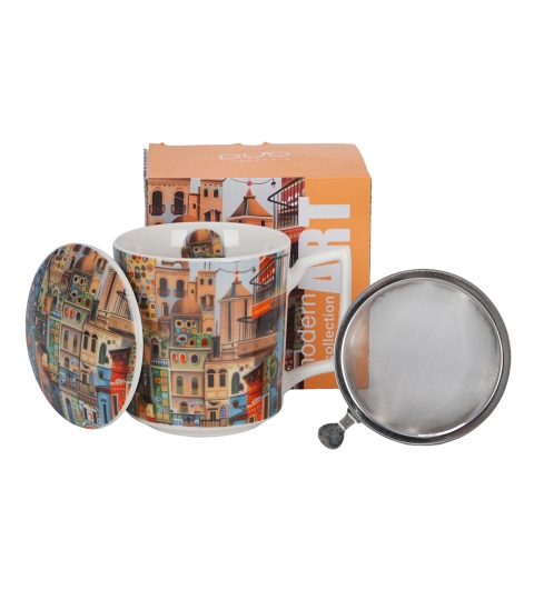 TISANERA (TAZA CON FILTRO Y TAPA) 450 ML. MODERN SWEET CITY "DUO"
