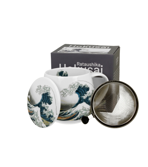 TAZA 450 ML. CON INFUSOR Y TAPA LA GRAN OLA inspirada en K. Hokusai "DUO"
