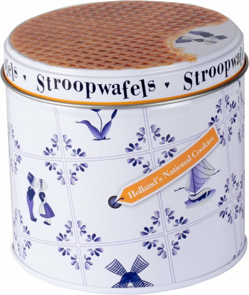 Galletas Stroopwafels en lata de galletas azul de Delft