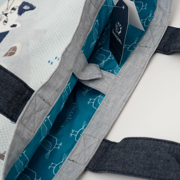 Bolso Tote Bordado Gato "Kusuguru Japón" – Azul Claro - Imagen 3