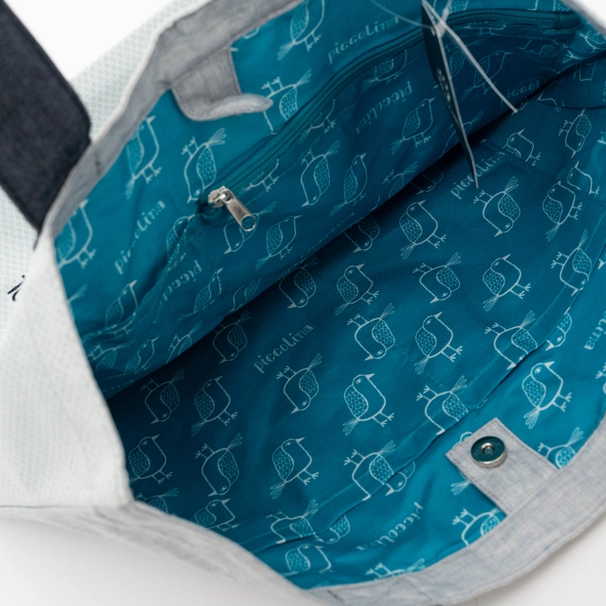 Bolso Tote Bordado Gato "Kusuguru Japón" – Azul Claro - Imagen 2