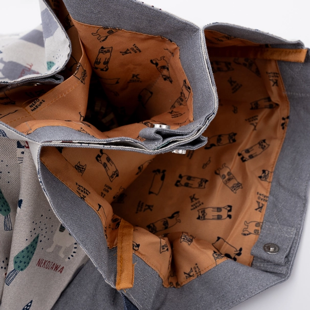 Bolso Tote Grande Bordado Tres Gatos Gris "Kusuguru Japón" - Imagen 8