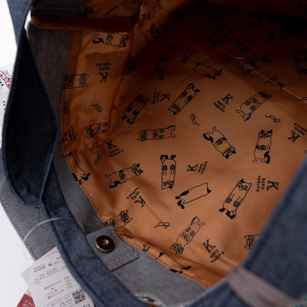 Bolso Tote Grande Bordado Tres Gatos Gris "Kusuguru Japón" - Imagen 9