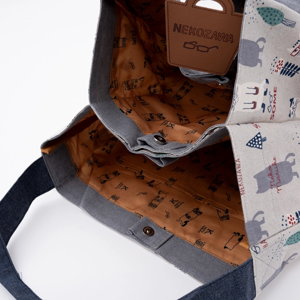 Bolso Tote Grande Bordado Tres Gatos Gris "Kusuguru Japón" - Imagen 10