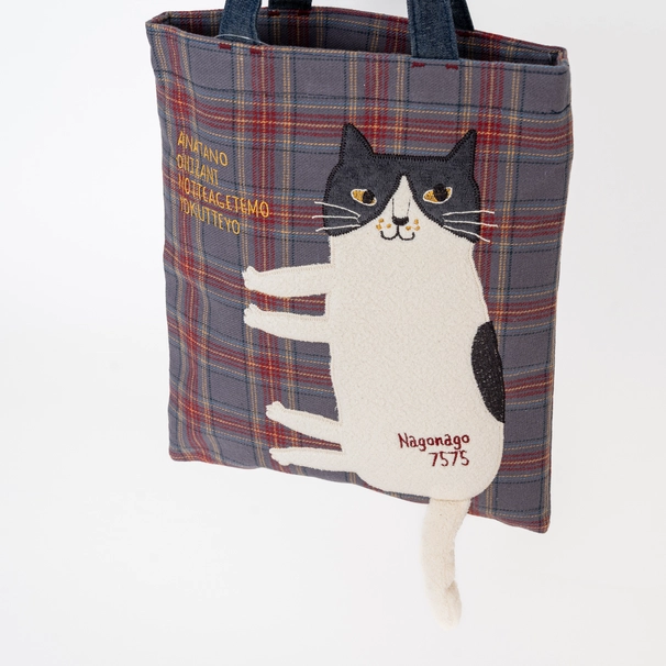 Bolso tote pequeño bordado "Kusuguru Japan" Nago Cat - azul pizarra - Imagen 9