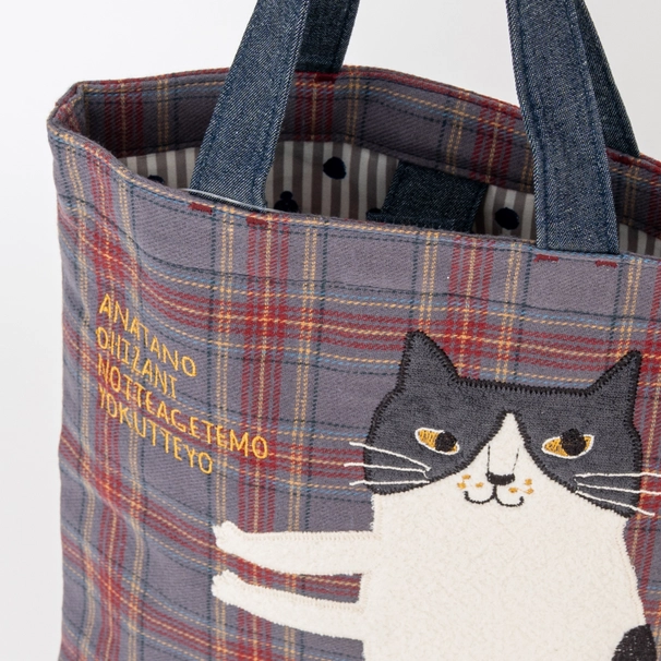 Bolso tote pequeño bordado "Kusuguru Japan" Nago Cat - azul pizarra - Imagen 8