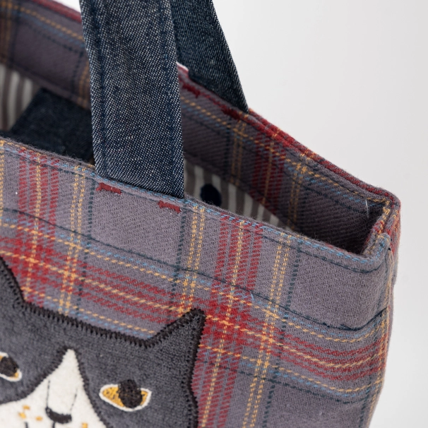 Bolso tote pequeño bordado "Kusuguru Japan" Nago Cat - azul pizarra - Imagen 7