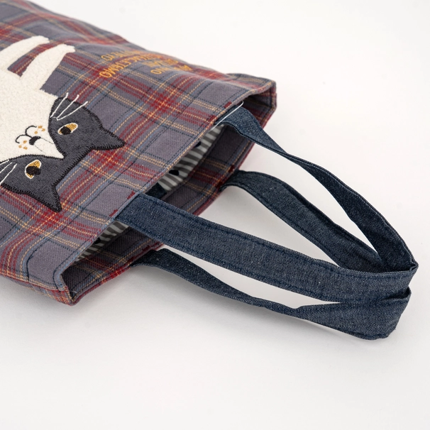 Bolso tote pequeño bordado "Kusuguru Japan" Nago Cat - azul pizarra - Imagen 4