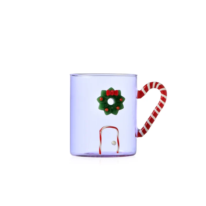 Taza lila con asa de bastón de caramelo y corona "Ichendorf Milano"