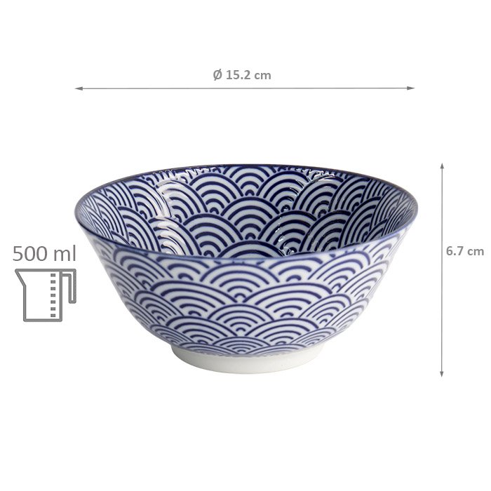 Juego de cuencos Tayo Nippon Blue Dots & Waves, porcelana, 500 ml "TOKYO DESING" - Imagen 3