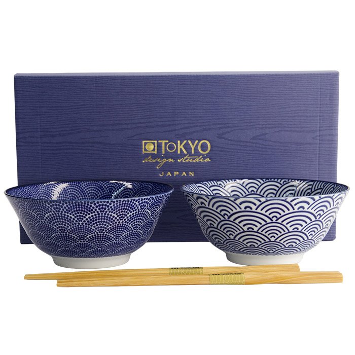Juego de cuencos Tayo Nippon Blue Dots & Waves, porcelana, 500 ml "TOKYO DESING"