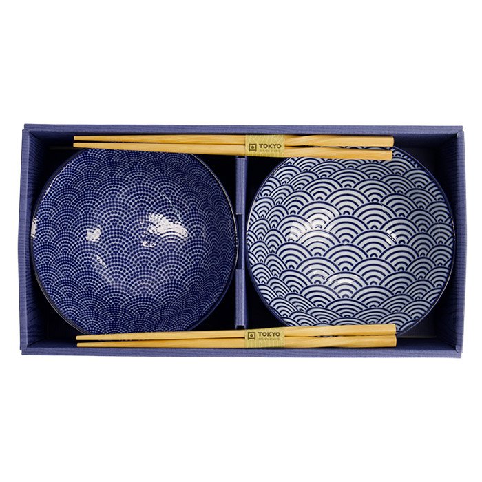Juego de cuencos Tayo Nippon Blue Dots & Waves, porcelana, 500 ml "TOKYO DESING" - Imagen 2