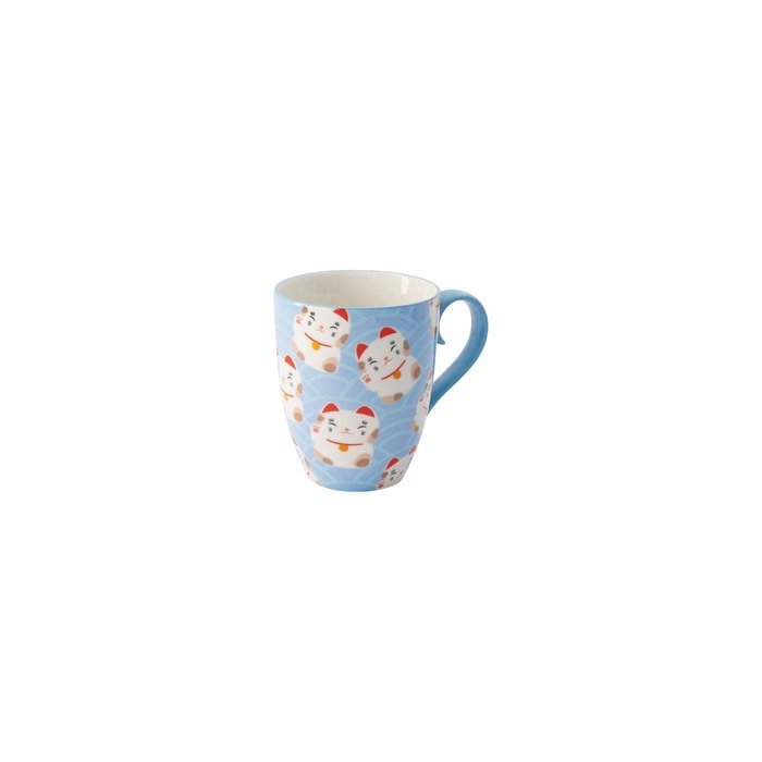 Taza Kawaii Lucky Cat Blue en caja de regalo, Porcelana, 380 ml "TOKYO DESING" - Imagen 2