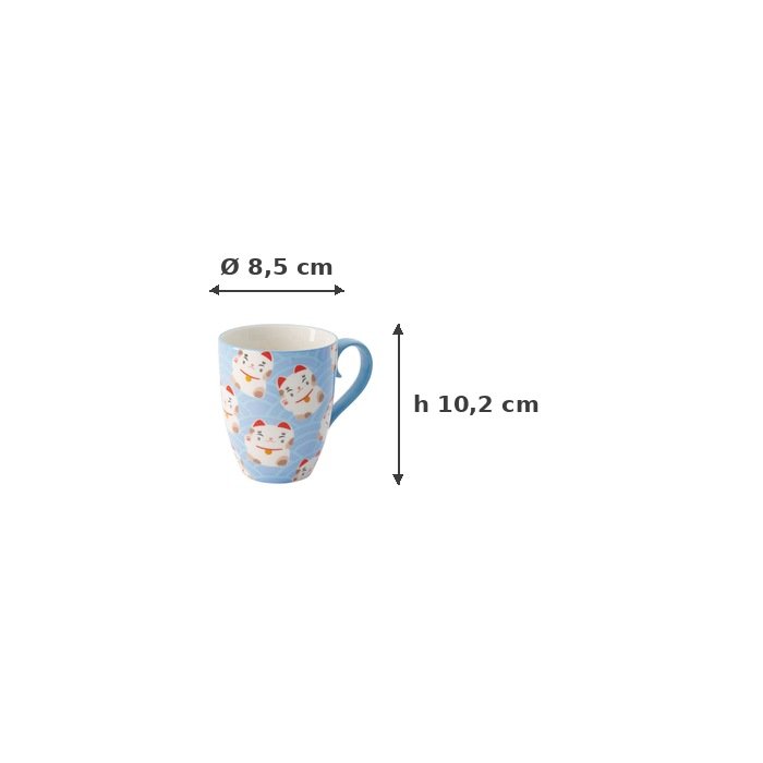 Taza Kawaii Lucky Cat Blue en caja de regalo, Porcelana, 380 ml "TOKYO DESING" - Imagen 3